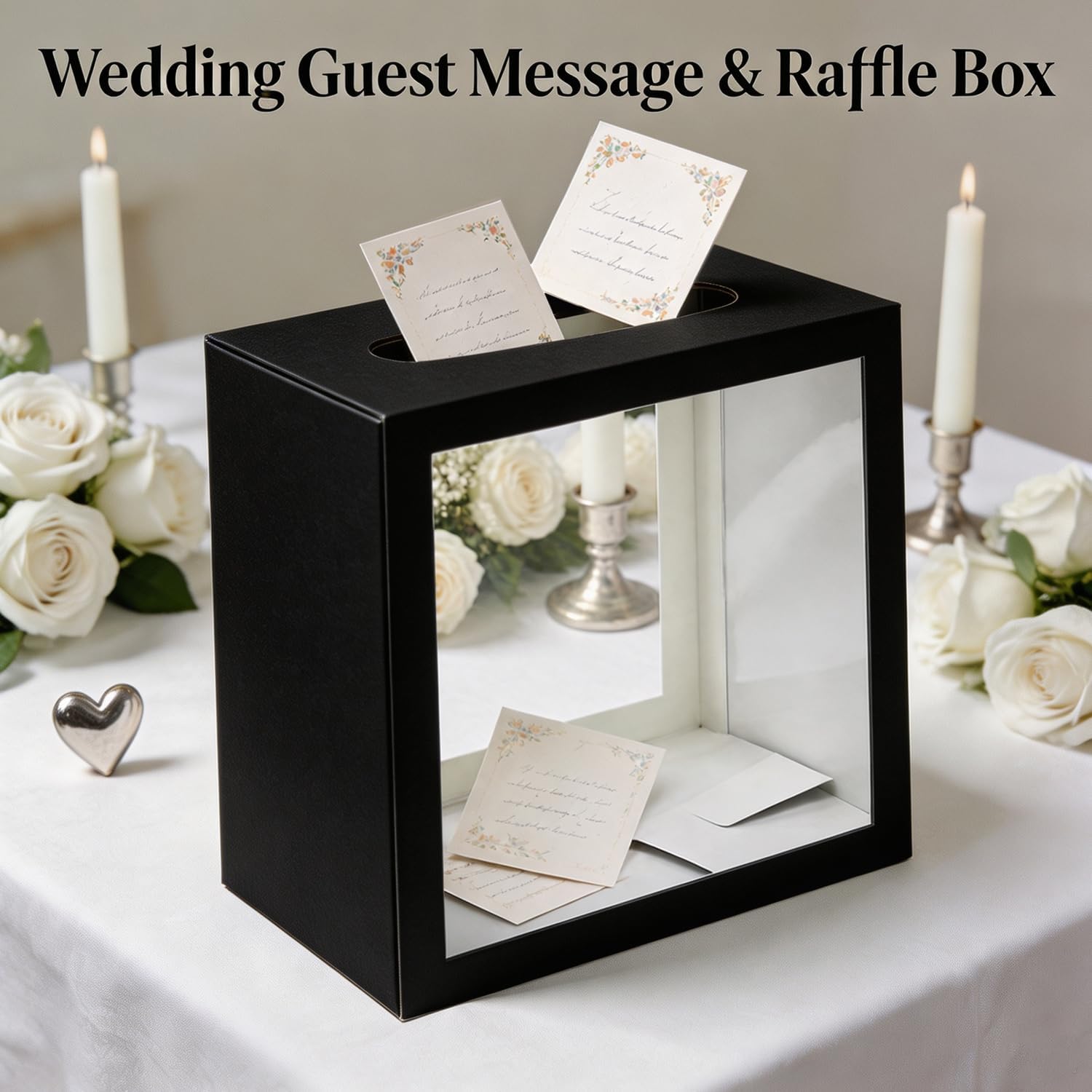 Black Card Box with Clear Window, Large Gift Card Holder Box, Raffle Ticket Box for Wedding Reception, Birthday, Graduation & Baby Shower Party Decorations