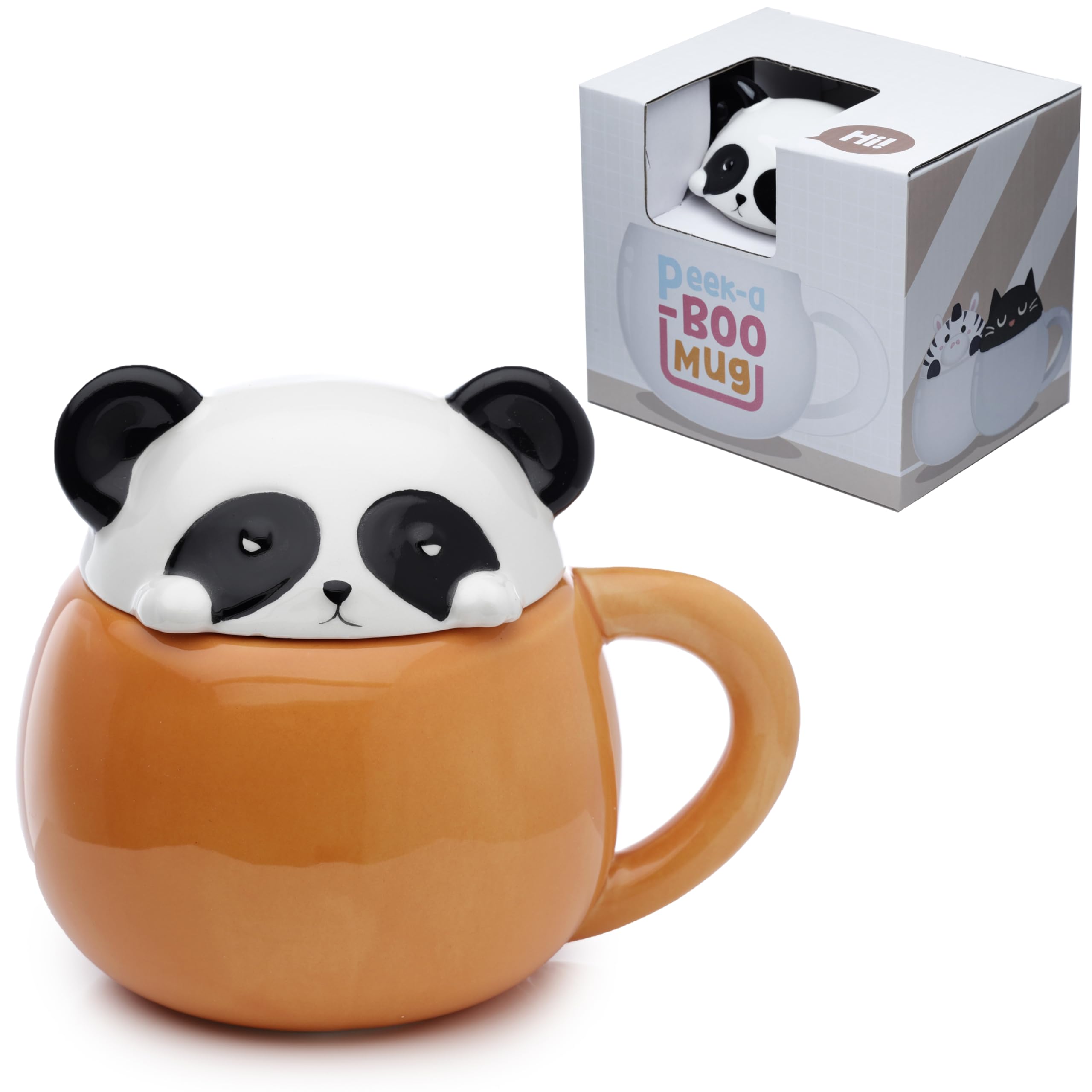Puckator Adoramals Panda Peeping Lid Ceramic Lidded Animal Tea Coffee Mug Funny Home Accessories Cute Gifts for Girlfriend Large Mugs for Men Women Hot Drinks Cute Cups Presents Secret Santa Gift