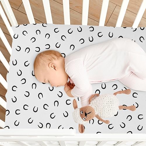 Miniatura 3 de CaTaKu Sábanas de cuna para bebé, sábanas ajustables negras de herradura para cuna, sábanas de colchón para niños pequeños, sábanas de cuna negra de