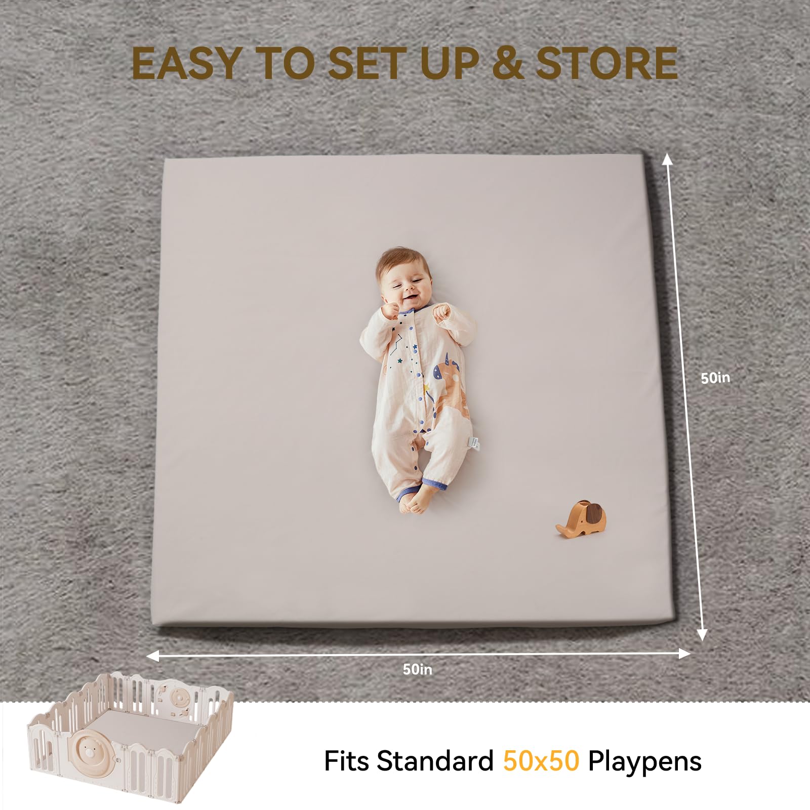 YORSTON Baby Play Mat 50x50 Inch Thick Memory Foam Cushioned Activity Floor Mat for Babies, Kids | Waterproof Playpen Mat for Indoor, Nursery, Daycare, Toddler Play Area (Brown Gray)