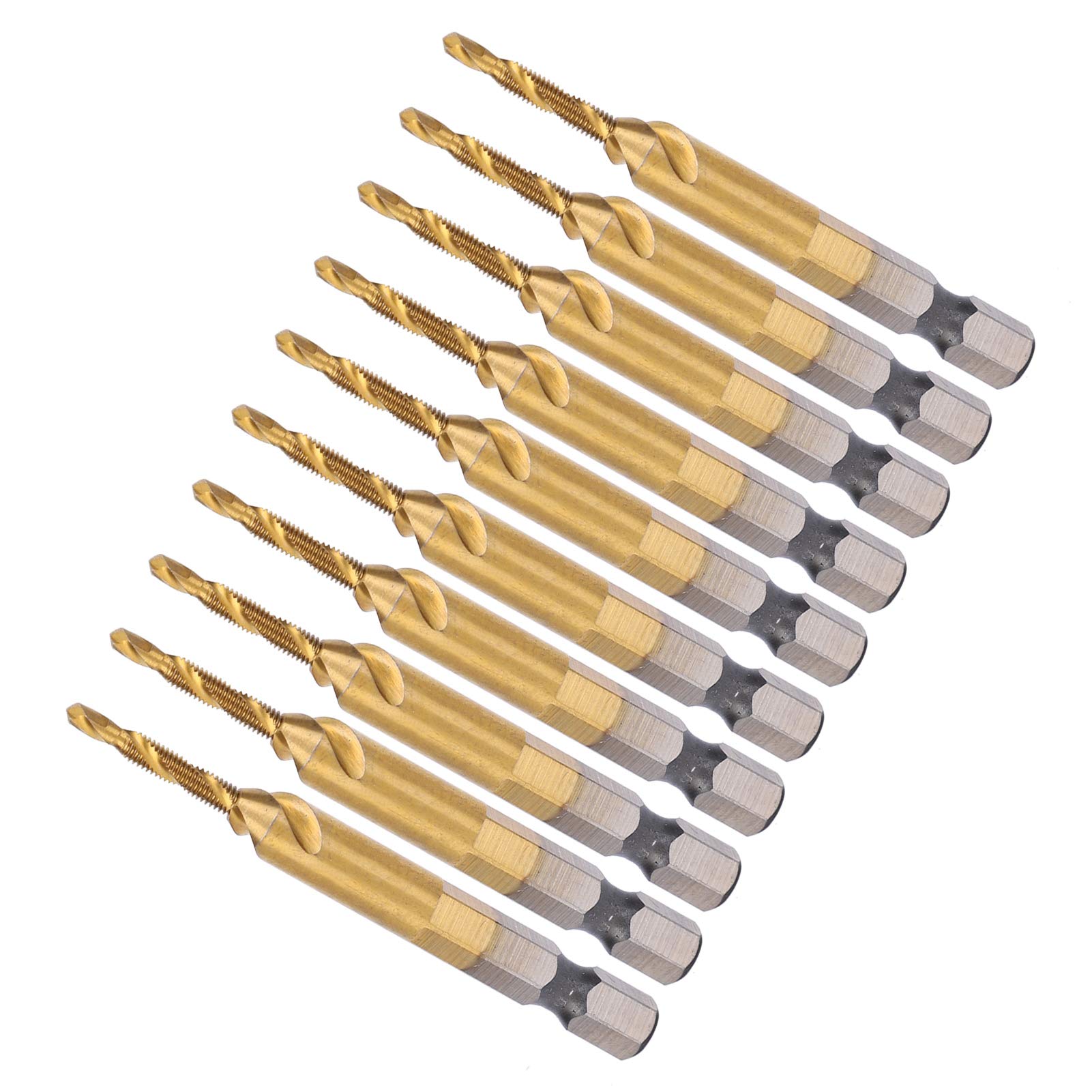 10 piezas de macho de roscar con vástago hexagonal, taladro M3, accesorio de grifo de flauta en espiral compuesto recubierto de 2,5 mm para roscar y roscar acero al carbono, acero