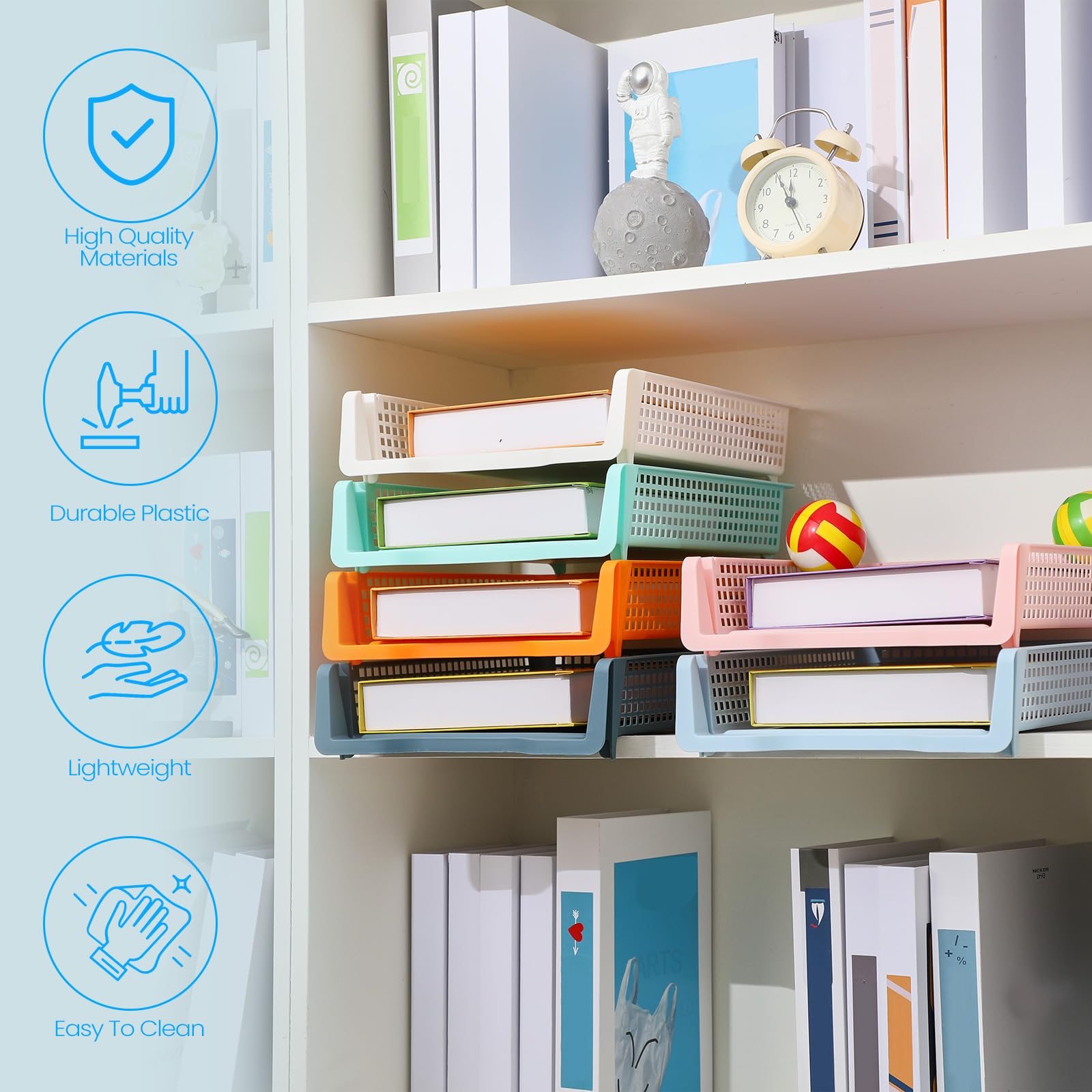 Weysat Stapelbare Papierablage für Klassenzimmer, Kunststoff, Schreibtisch-Organizer für Bibliothek, Schublade, Lehrer, Büro, Dokumentenaufbewahrung, Pastellfarben, schmal, 12 Stück