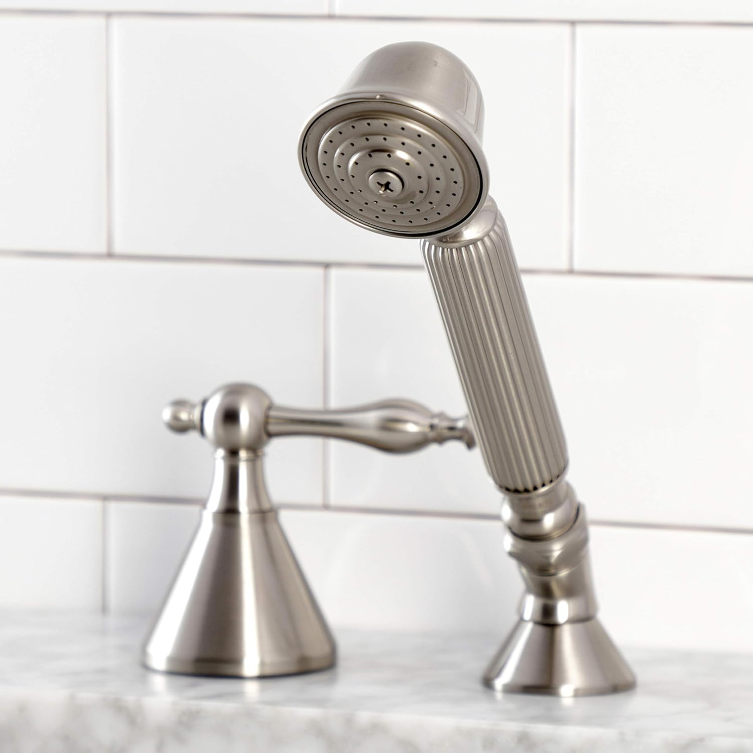 Kingston Brass KSK2368NLTR Deck Mount Hand Shower with Diverter for Roman Tub Faucet, Brushed Nickel