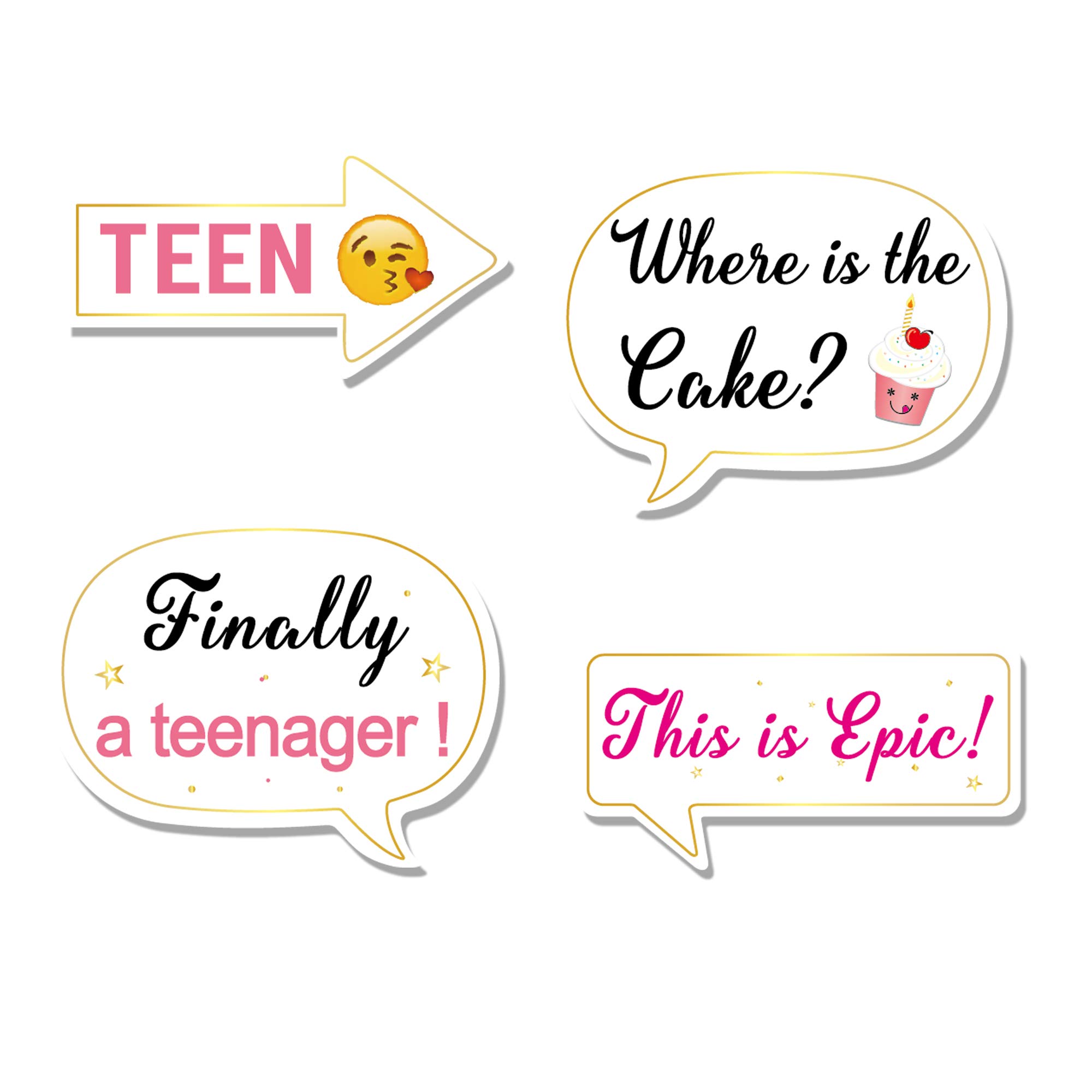 Kit Accessori Photo Booth Per 13&deg; Compleanno - 39 Pezzi In Oro Rosa - Decorazioni Festa Ragazze