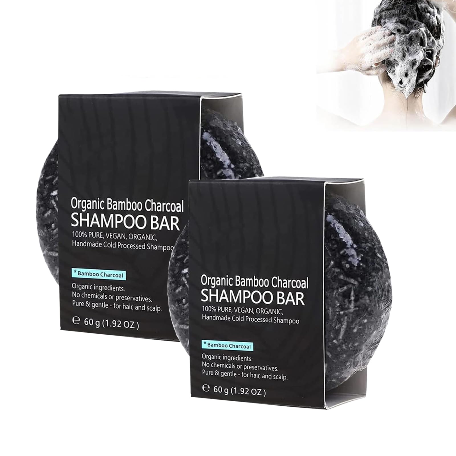 Lihyiey Pack of 2 Bamboo Charcoal Shampoo Soap, Grey Hair Reverse Bar, Solid Shampoo Bar, Anti-Hair Loss Shampoo, Nourishing Growth Shampoo for Grey White Hair