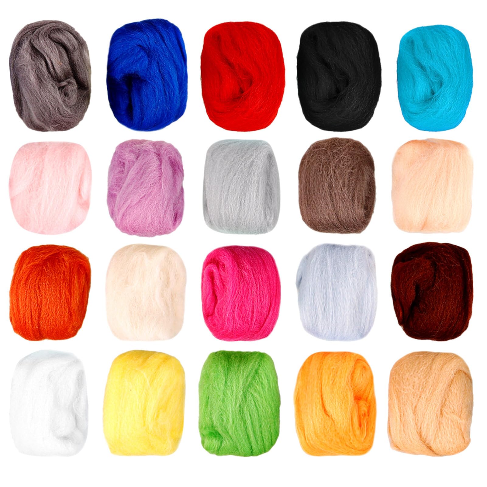 VILLCASE Punch Needle Kit for Beginners 20 Colors Needle Felting Wool, 1 Bag Colored Wool Roving Wool for DIY Craft Materials, Needle Felt Roving for Blending Beginner Supplies