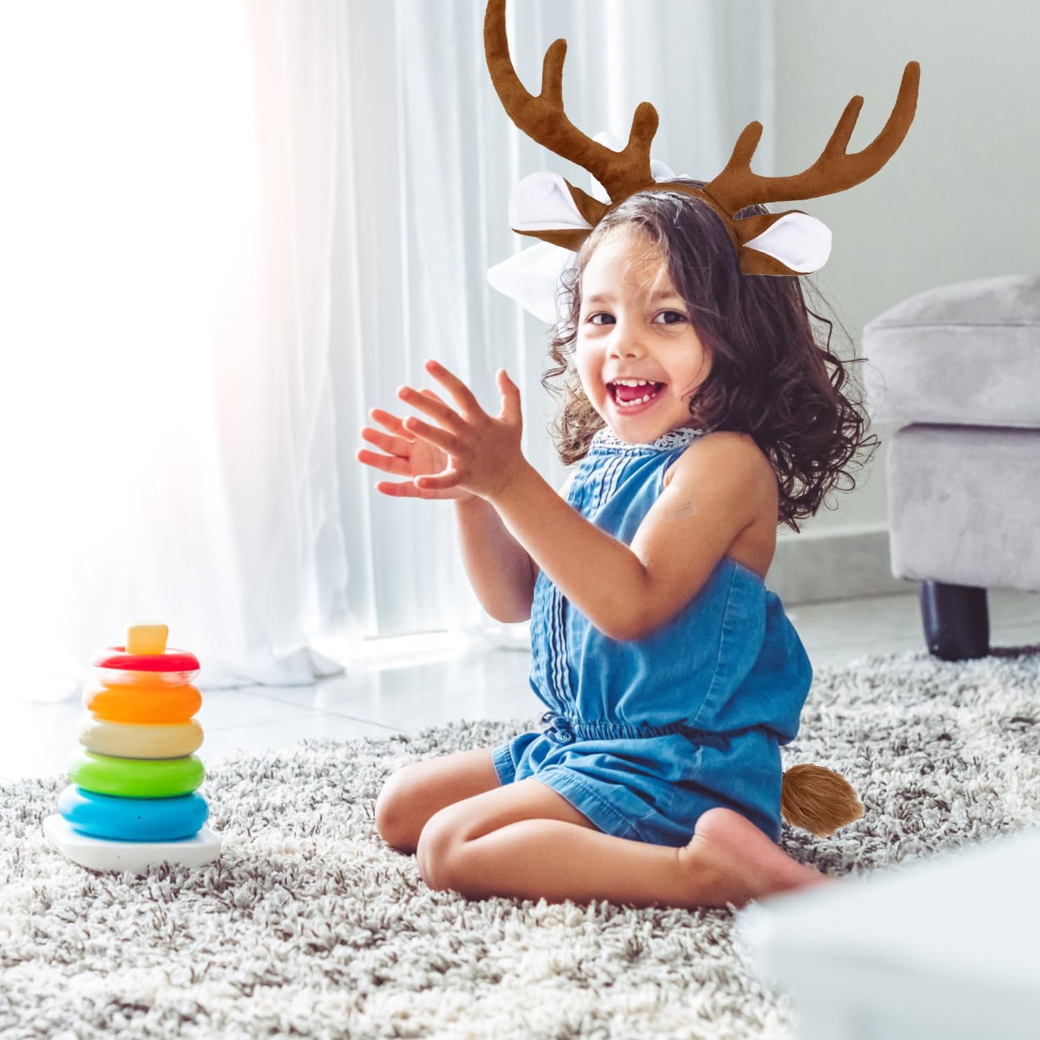 JNAWA 2Pieces Reindeer Cosplay Costume Set Reindeer Antlers Headband Tail Cute Animal Fancy Dress Accessory for Festive Holiday Party Supplies - Image 4