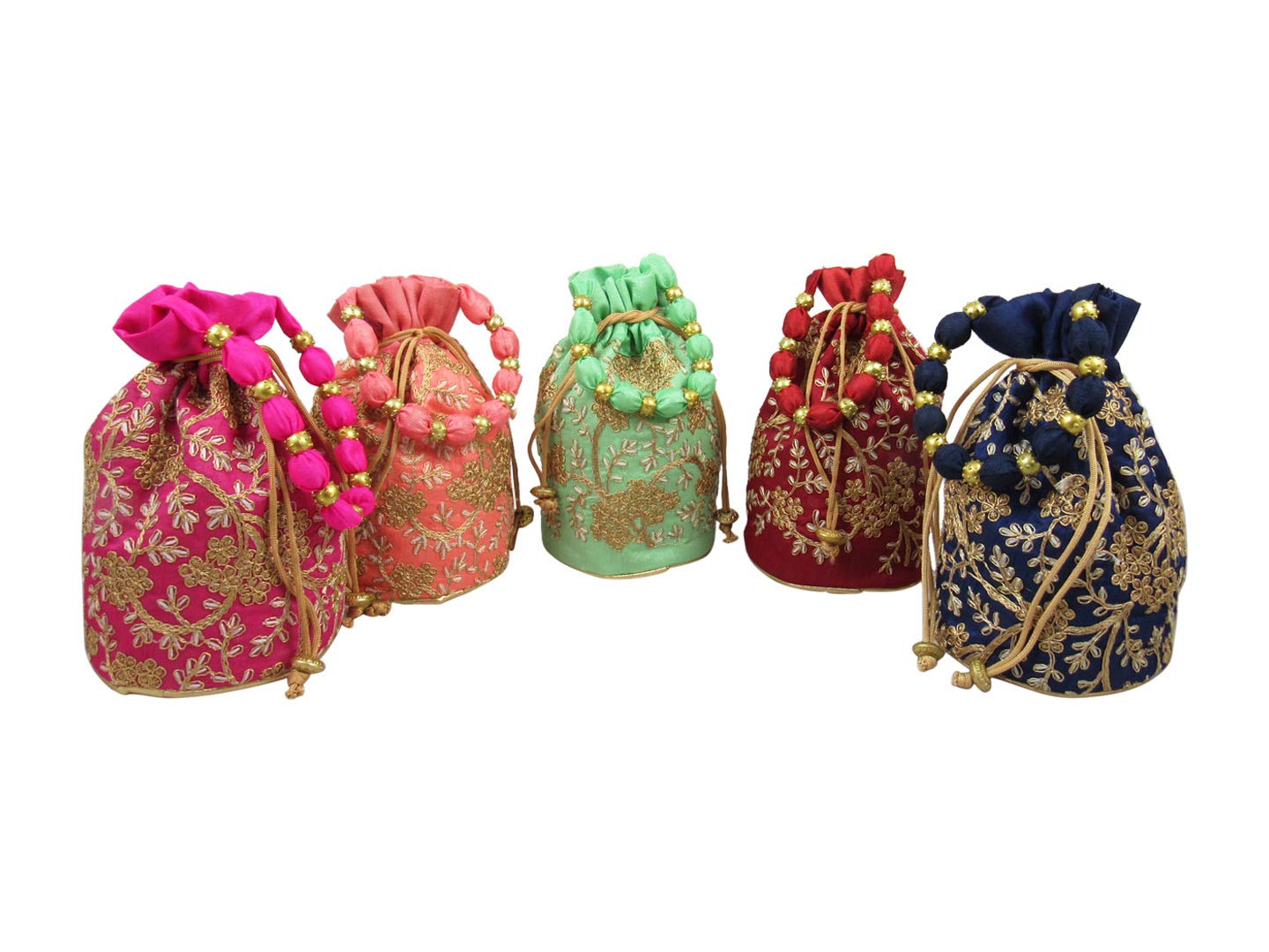 Vintage Gold Embroidered Potli Bag for Women, Potli Pouch, Potli Bags for Return Gifts, Traditional Party Favor Bags, Potli Bags for Packing (Set of 5)-image-47