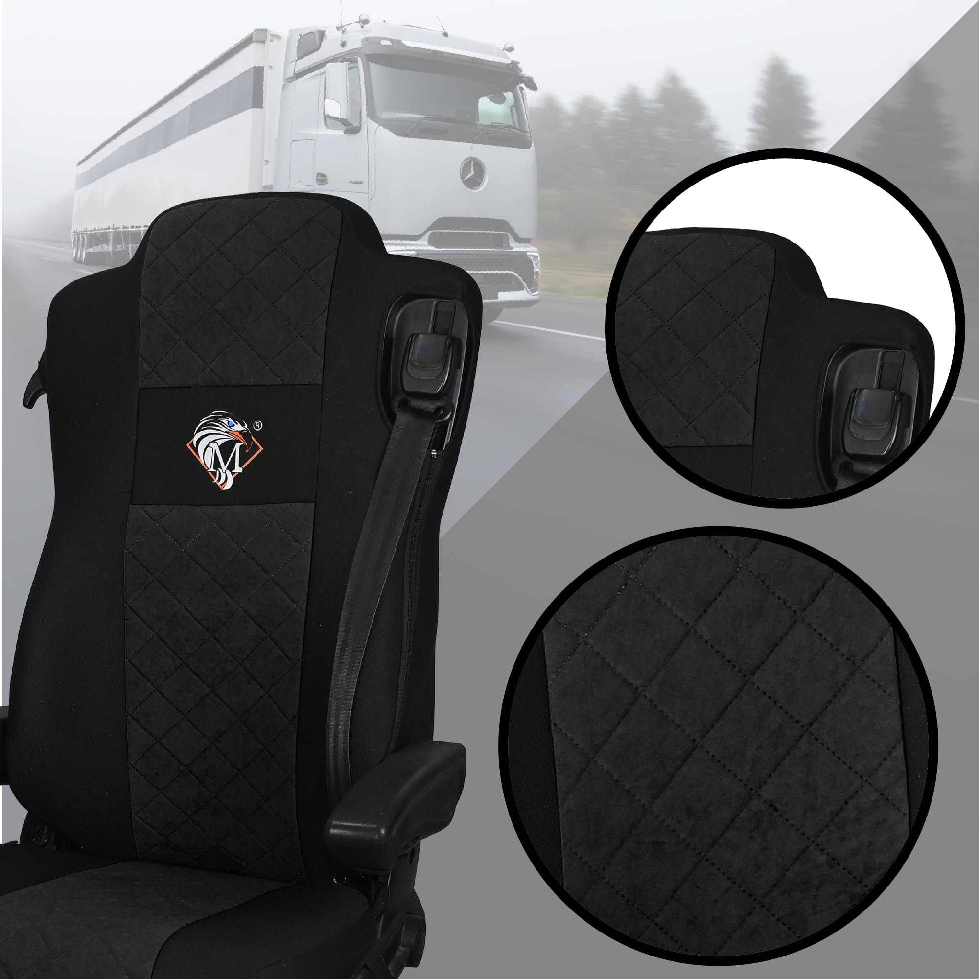 SABA Funda de Asiento para Mercedes ACTROS L de 2022, 2 Cinturones de Seguridad, Asientos de avión, Asiento de Pasajero sin suspensión Negro Accesorios de protección para Asientos de Camiones