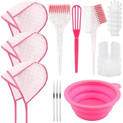 19PCS Hair Bleach Highlighting Kit with Hair Dye Brush and Bowl Set Color Whisk, Highlight Frosting Cap with Hook, Disposable Gloves Capes, Home Use Salon Tools for Hair Bleaching Coloring Dying