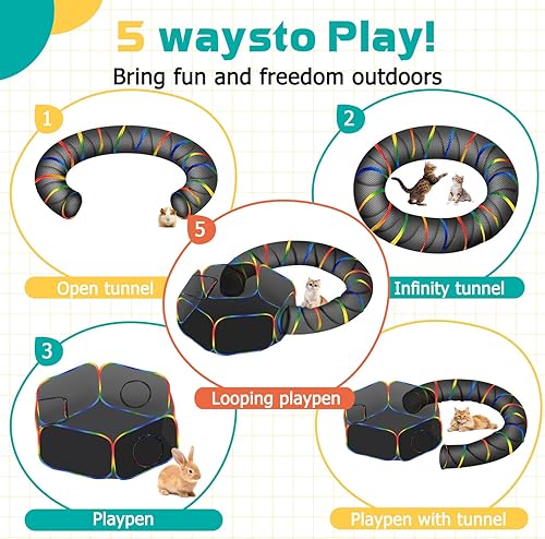 Vista 4 de LUCKITTY Recinto portátil para gatos, 2 en 1, para exteriores, con tienda de campaña y túnel, corralito plegable para gatos de interior, incluye