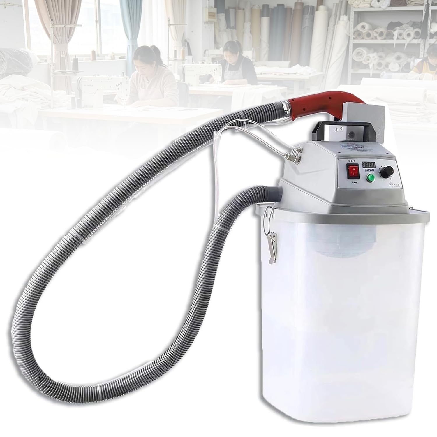 Azcabjie Industrial Electric Thread Trimmer with 30L Storage Bucket, 450W Brushless Motor Stepless Speed Regulation 28000RPM, for Clothing Embroidery Footwear Bags