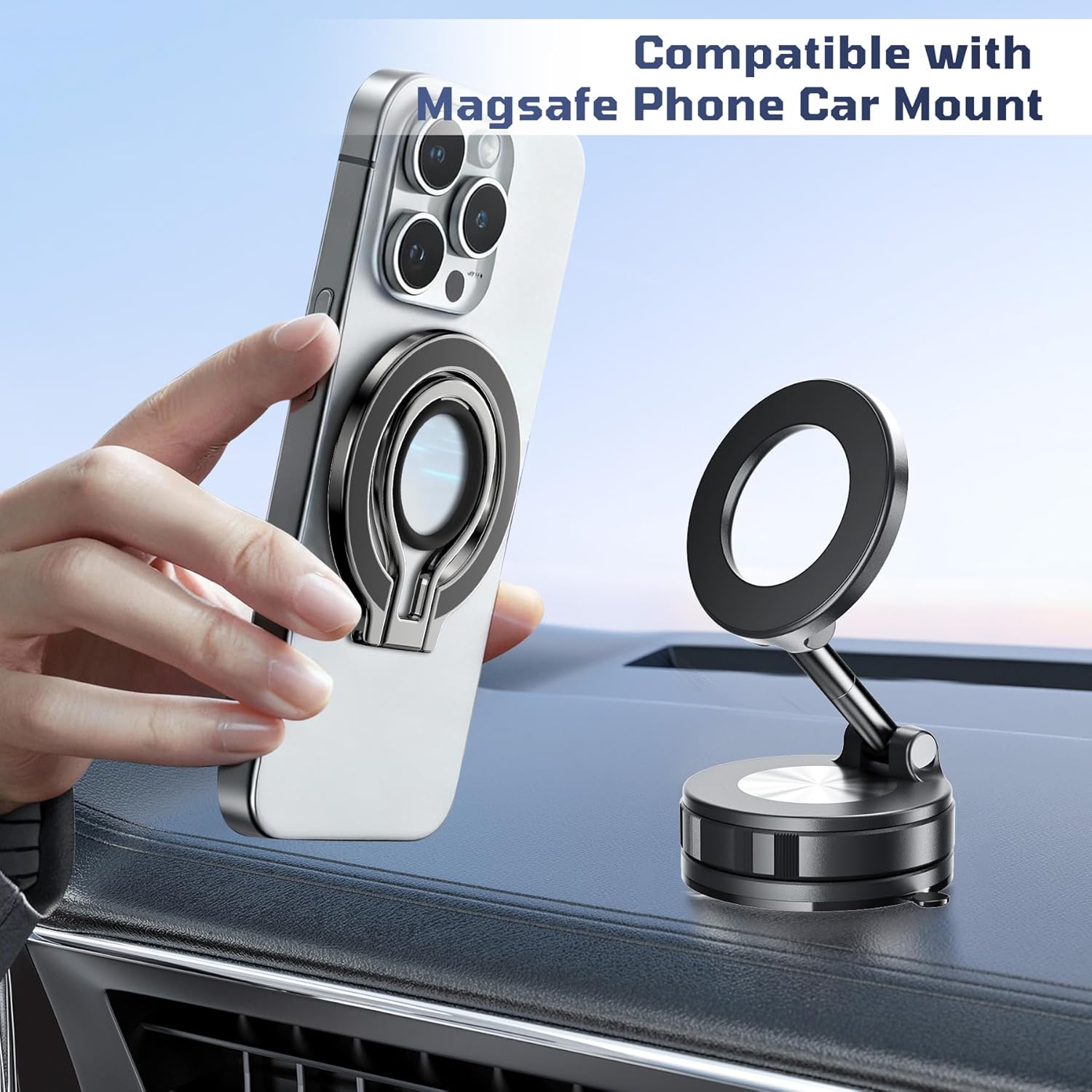 Slim Magnetic Phone Ring Holder for Magsafe, Lightweight Phone Finger Snap Grip Kickstand Accessories Compatible with iPhone Pixel, Portable Mini Phone Stand Works with Magnetic Car Mount - Image 3