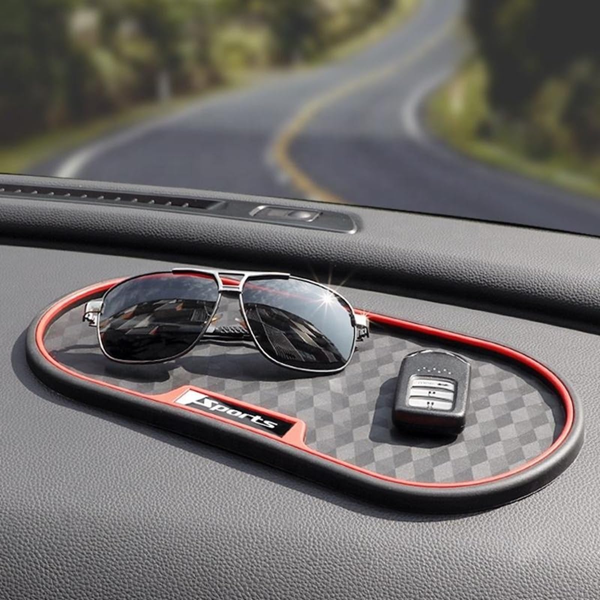 Anti-Slip Car Dashboard Mat Rubber Pad for Land Cruiser 300 2025 to 2026 Year Onwards All Models Universal Non Slip Car Dashboard Sticky Mat (Black/Red)