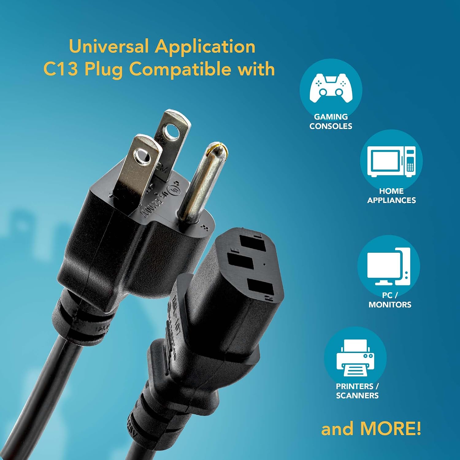 Rebuild Skills 5ft (1.5m) - 5 Pack, Hot Instant Pot Power Cord, Soy Milk Maker, Printer Power Cord, PC Power Supply Cable, Monitor Power Cable, TV Cord - UL Listed NEMA 5-15P to C13, 10A 125V, 18AWG