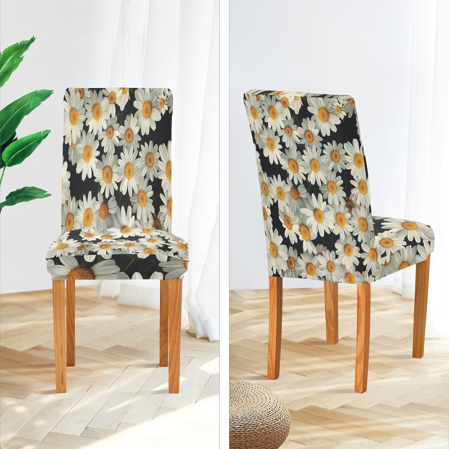 ALAZA Chair Covers for Dining Room, Daisy Flower Spring Floral Stretch Chair Cover Sets Chair Protector Removable Washable for Ktichen Restaurant Hotel