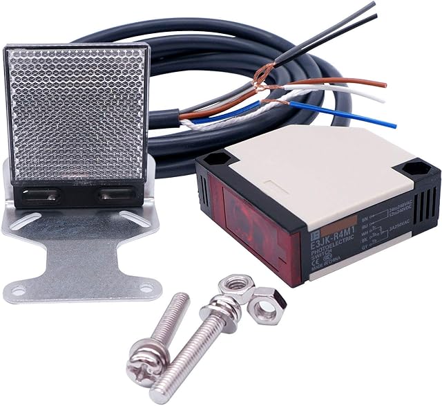 Taiss/Photoelectric Sensor Switch E3JK-R4M1 12-240VDC 24-240VAC Proximity Switch Retroreflective 2M Cable Induction 4M