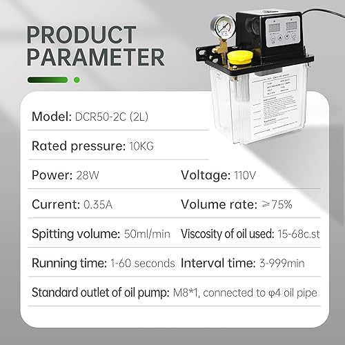 Miniatura 6 de RATTMMOTOR Bomba de aceite lubricante automática 110V 2L, bomba de lubricación electromagnética, control numérico digital, pantalla digital dual con