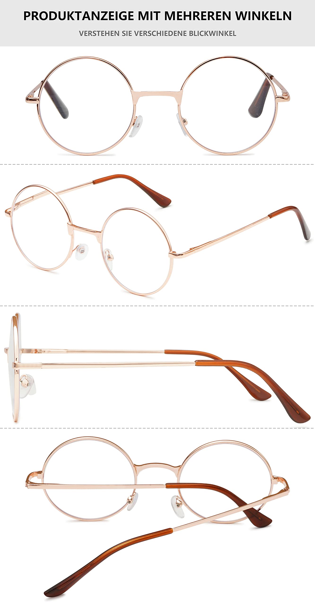 Lanomi Retro Round Reading Glasses Vintage Metal Full Frame Lightweight High Definition Reader Eyeglasses for Women Men Gold 1.5 - Image 3