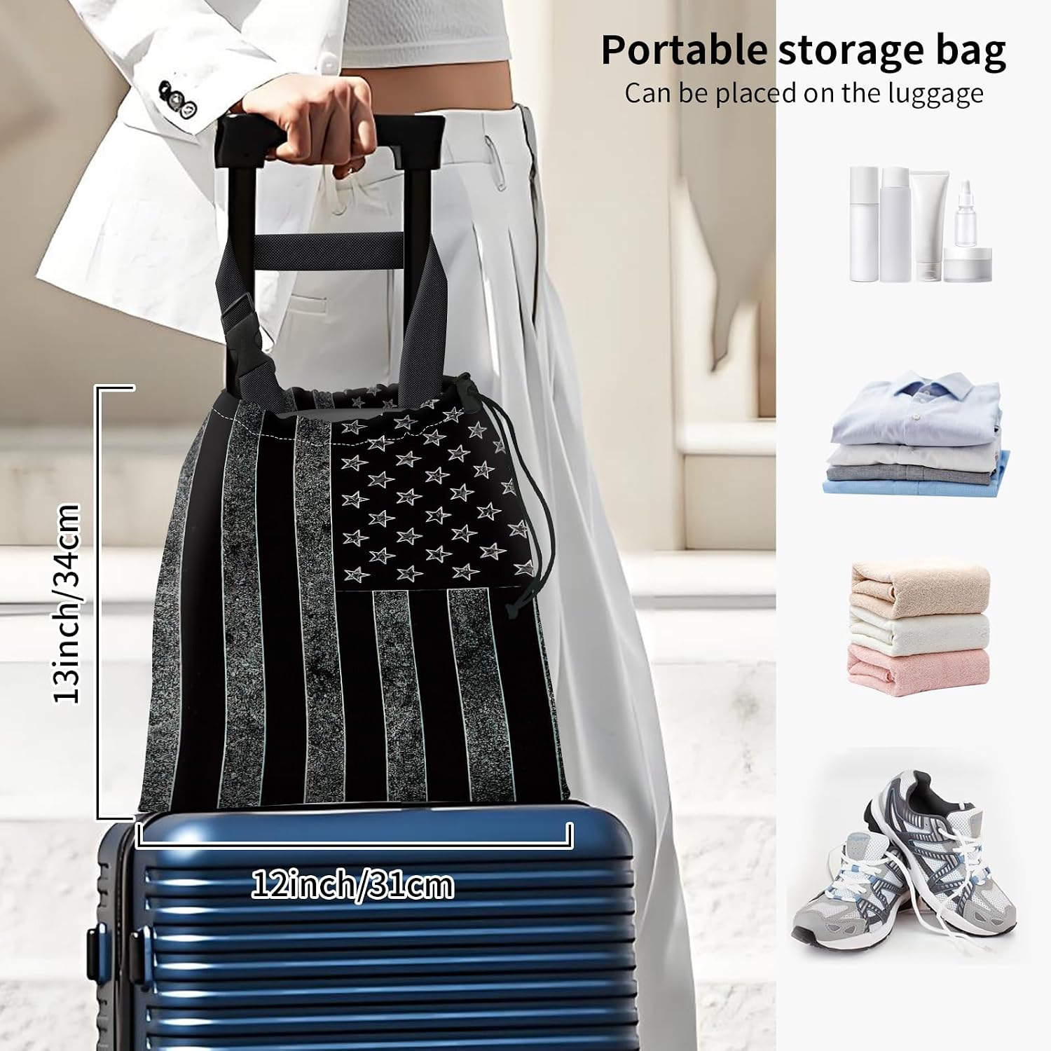 Car Trash Bag Large Hanging Can for Back of Seat, Cute Waterproof Car Garbage Bag for Vehicle, Travelling, Outdoor Dark American Flag
