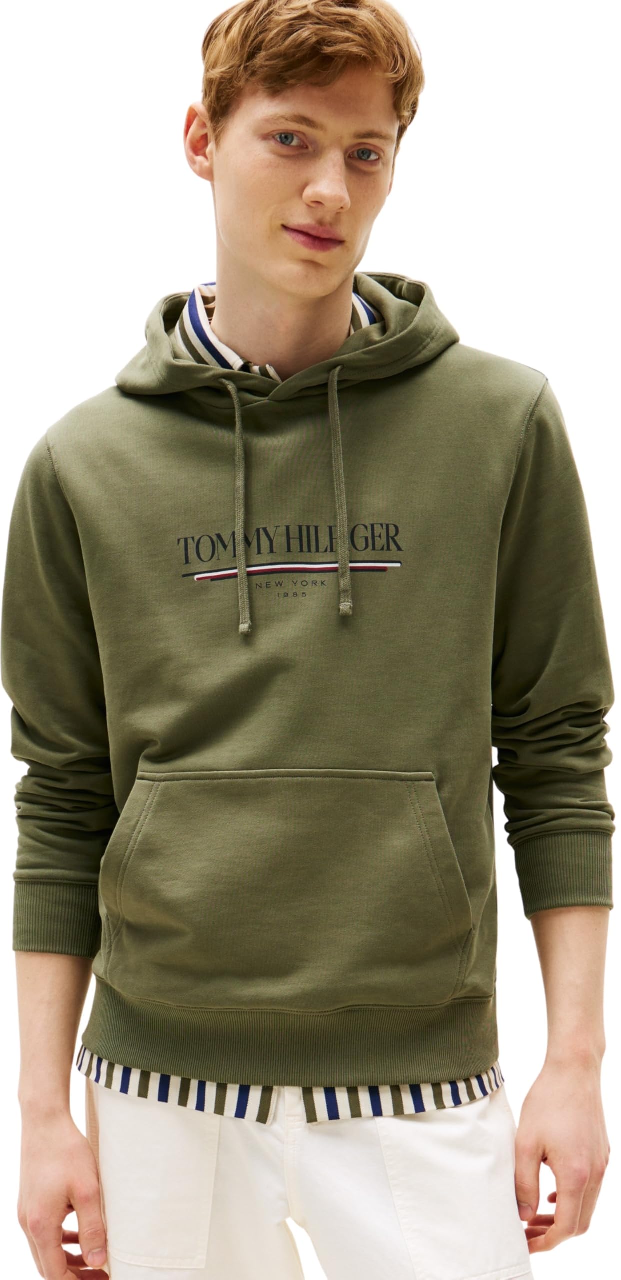 Tommy Hilfiger Men’s Brand Love Cotton Hoodie, Green (Battle Green), L