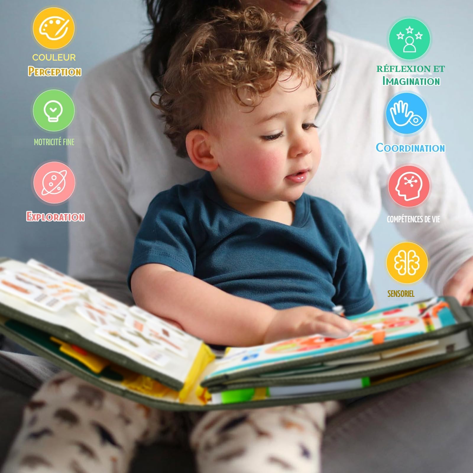 Anglais Busy Board Montessori 2 Ans, 8 in 1 Jeux Montessori Jouet Éducatif Sensoriel Apprendre Motricité Fine