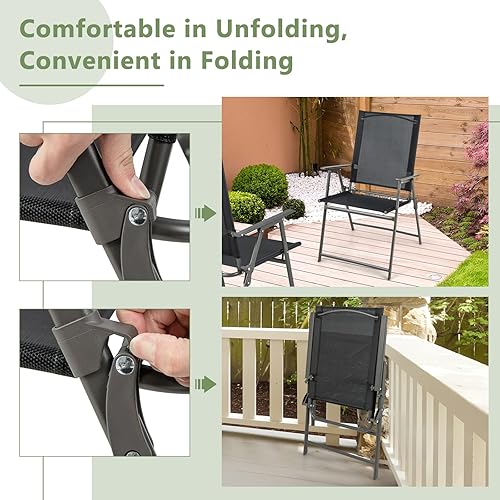 Miniatura 8 de Tangkula 5 Pieces Foldable Outdoor Dining Set for 4, Patio Large Rectangular Metal Dining Table & 4 Patio Folding Chairs, Outdoor Table and Chairs