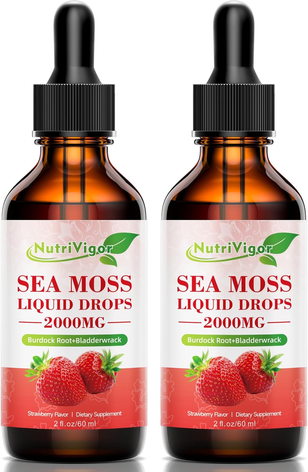 Sea Moss Liquid Drops - 2000mg Irish Sea Moss Supplement with Burdock Root & Bladderwrack, Qrganic Seamoss Raw for Immunity, Digestive, Joint & Thyroid, Strawberry, 2-Pack
