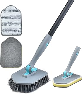 Shower Cleaning Brush with Long Handle, 3 in 1 Tub and Tile Scrubber Brush with 50.4'' Extendable Long Handle Detachable S...