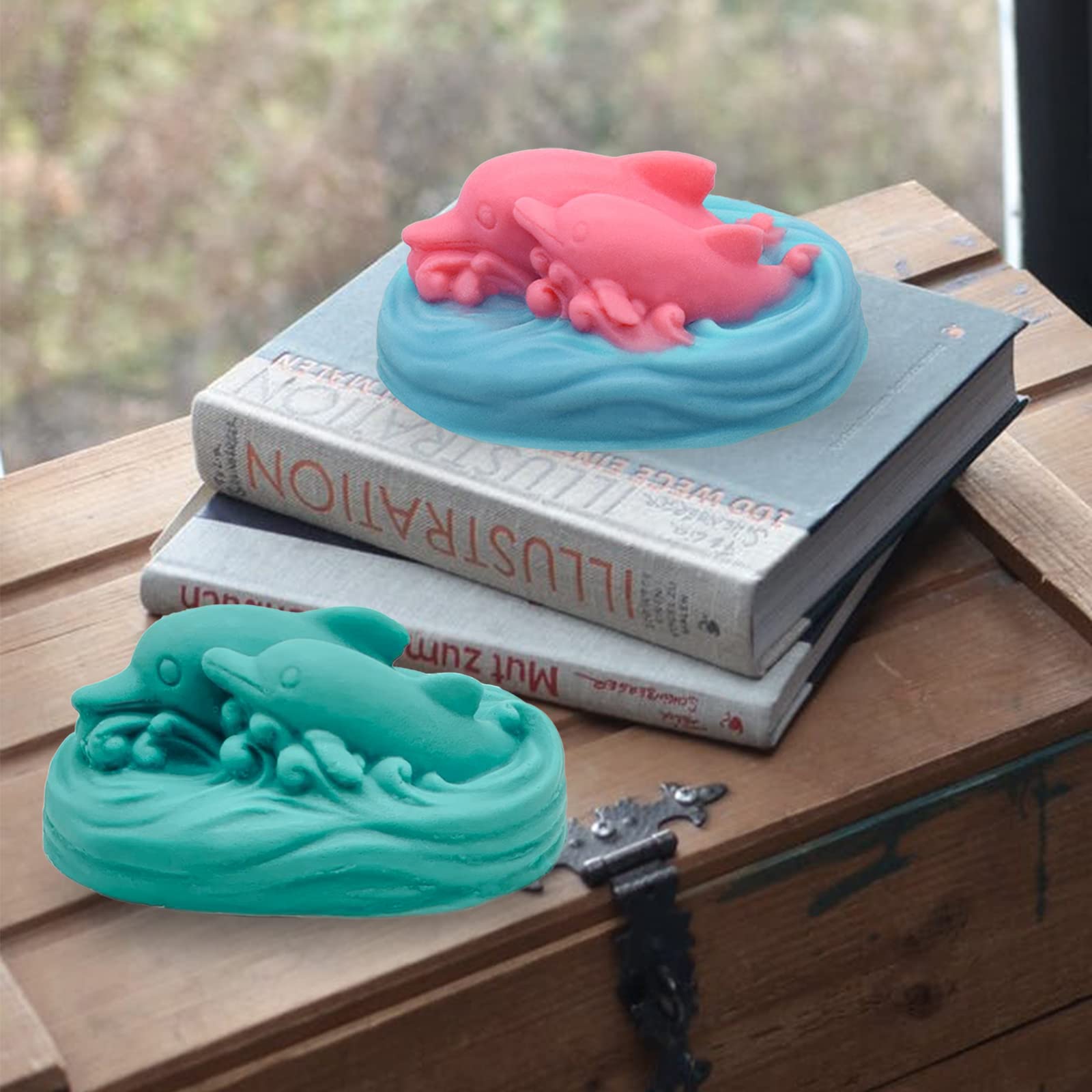2 stampi per sapone a forma di delfino in silicone 3D a forma di delfino marino, per sapone, candele, cera, resina epossidica marina, argilla polimerica, arte artigianale, cioccolato, fondente, torta