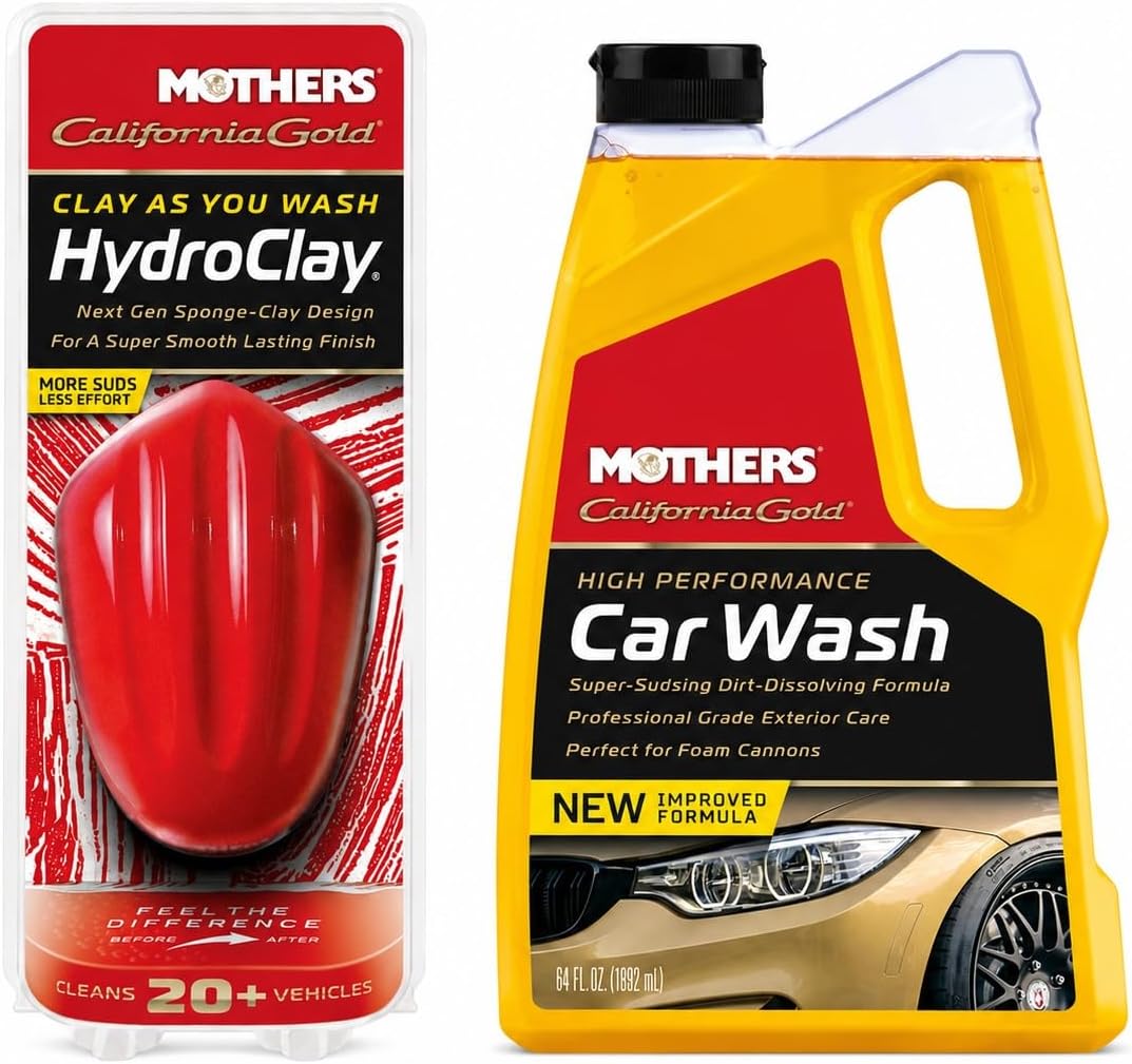 Mothers California Gold HydroClay Bar & Car Wash Bundle (2 Piece Bundle) | Effortlessly Remove Overspray, Mineral Deposits & Dust During Washing, Restores Smoothness & Brilliant Paint Finish