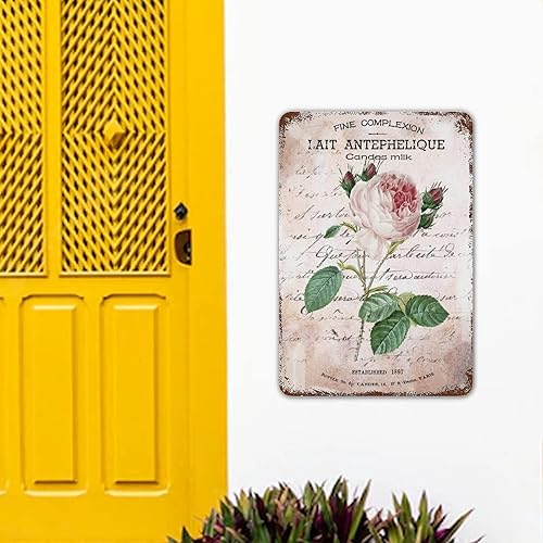 Miniatura 6 de Letrero de hojalata floral de acuarela con texto en inglés "Lait Antephelique" con lema de rosa rosa, bandeja escalonada, letrero de decoración