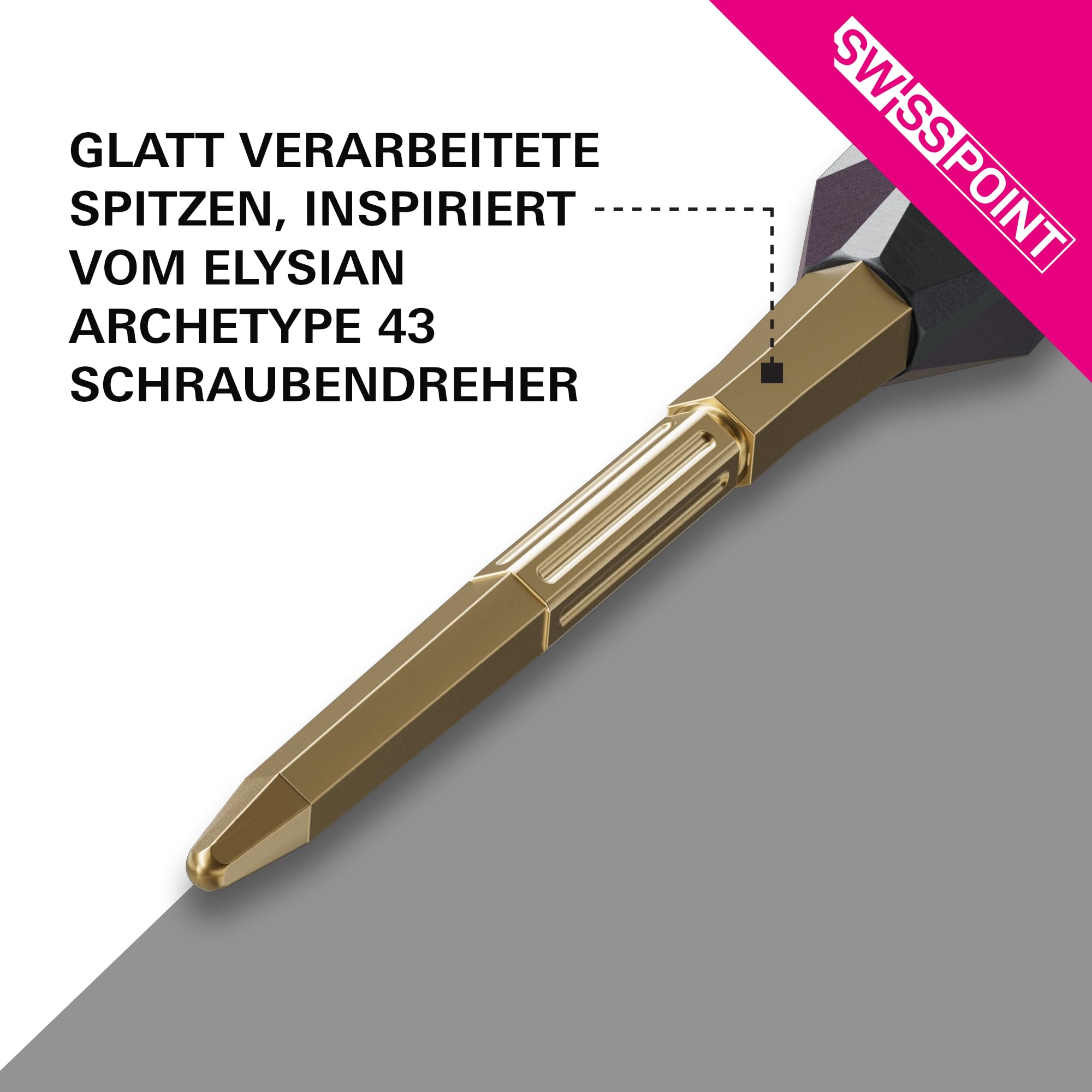 Target Darts Elysian Archetype 43 Swiss Point | 3er-Pack Set mit Spitzen | 30 mm/35 mm/42 mm – Gold/Silber/Schwarz | Dartspitzen austauschen, Swiss Storm-Spitzen, professionelles Dartzubehör
