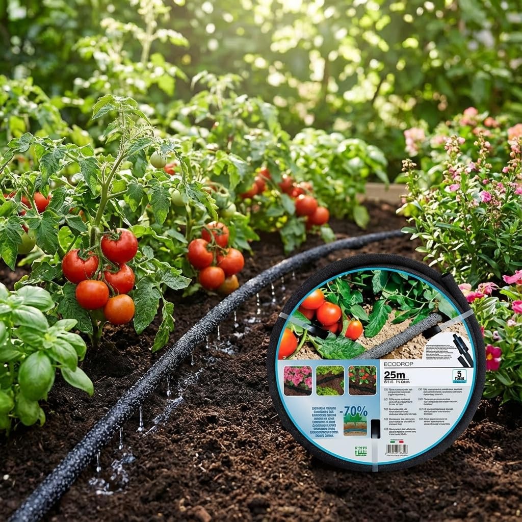 Suinga Manguera Exudante Porosa 25m 12,5mm para Riego Eficiente, Ahorro de Agua, Jardín, Huerto y Plantas - Riego por Goteo, negro
