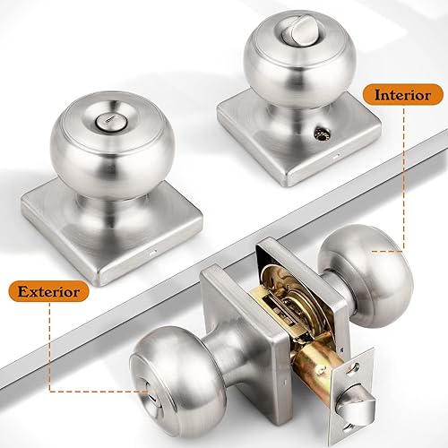 Miniatura 3 de Probrico Pomo cuadrado para puerta de privacidad, perilla de puerta de dormitorio con cerradura, perilla interior de níquel cepillado para puerta de