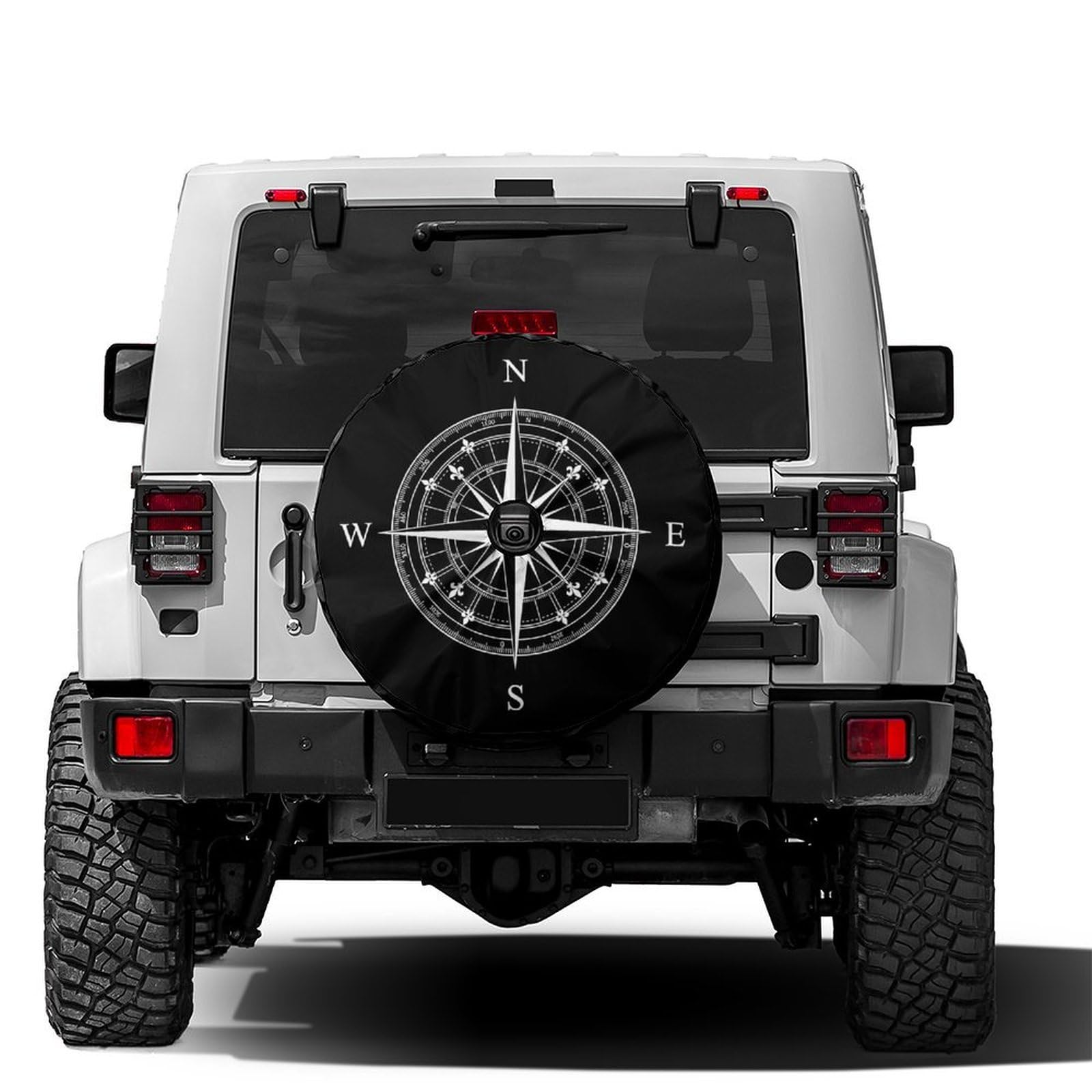 Delerain Spare Tire Cover with Backup Camera Hole Wind Rose Compass Wheel Covers Waterproof Dust-Proof UV Sun Universal Fit for Jeep Trailer RV SUV Truck (18 Inch for Diameter 32"-34")