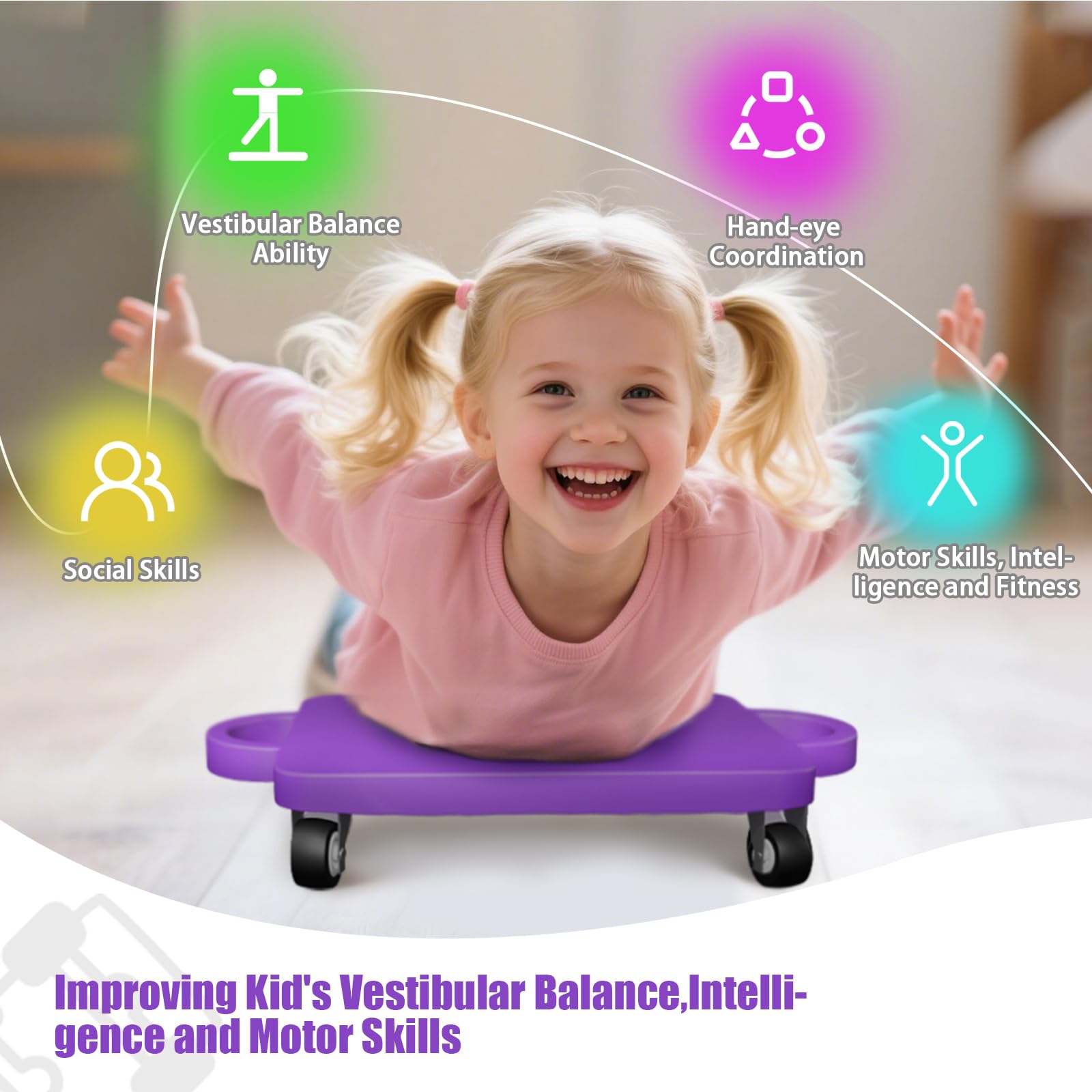 Planche à roulettes pour enfants, planche d'équilibre, avec poignées et poulies, pour le sport des enfants à partir de 3 ans