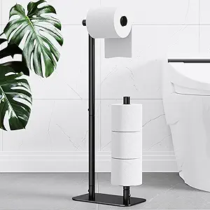 Kitsure Toilet Paper Holder Free Standing - Large Capacity Toilet Paper Holder for 4 Rolls, Rustproof Toilet Paper Stand with Non-Slip Stable Base, Black, Medium