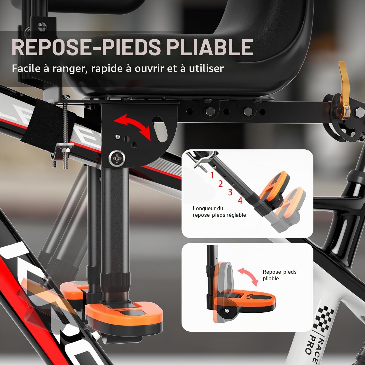 XIEEIX Siège Enfant pour VTT, Siège Enfant pour Vélo à l'avant, Siège Enfant pour VTT avec Pédales Rétractables, Siège Enfant Portable pour tous les VTT d'adultes