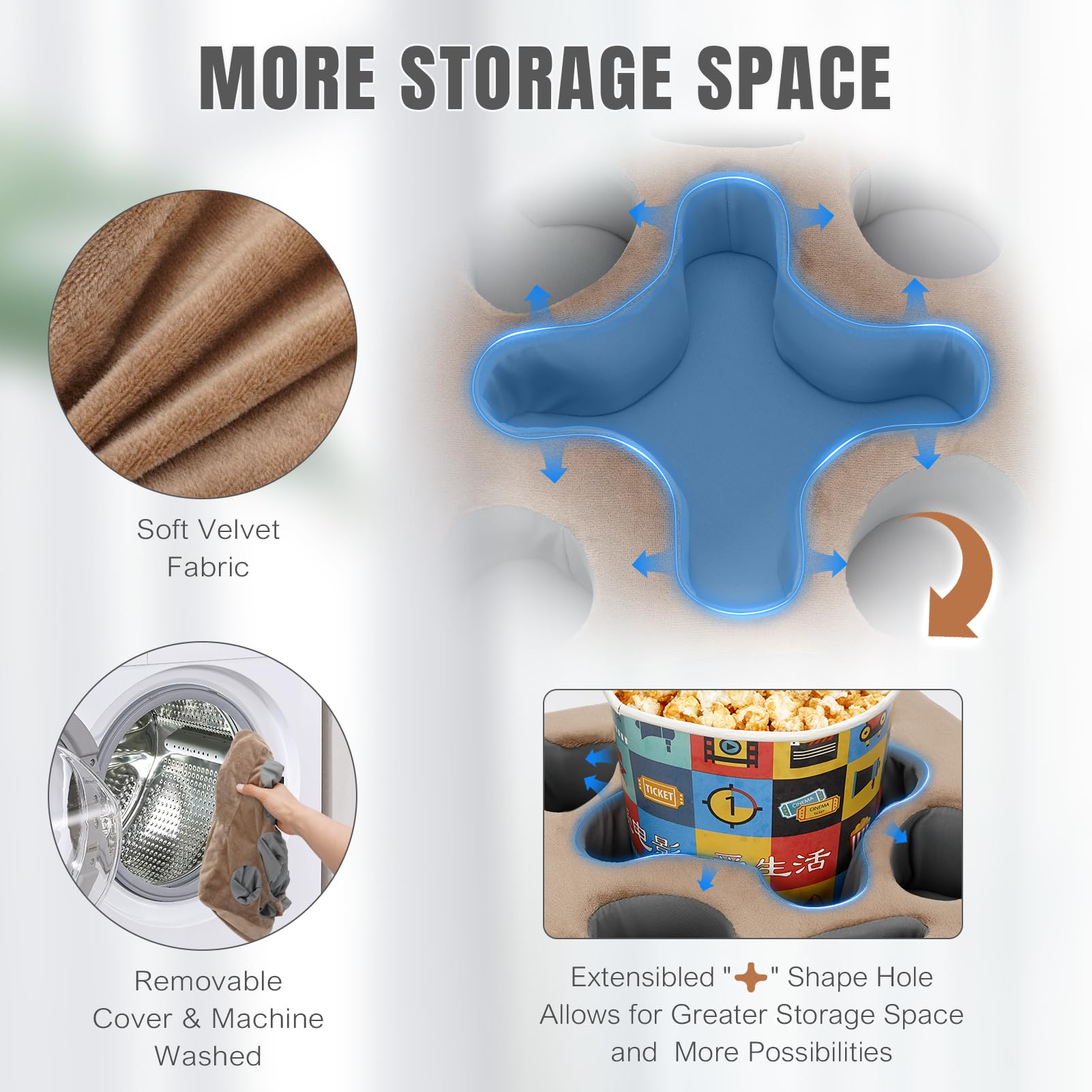 IGOHEALS Couch Cup Holder-Sofa Cup Holder Pillow Tray Caddy Cupholder Hearted for Bed, Rv, Tv, Car, Man Cave, Backseat for Remote, Drinks, Snacks (Square-Lightbrown)