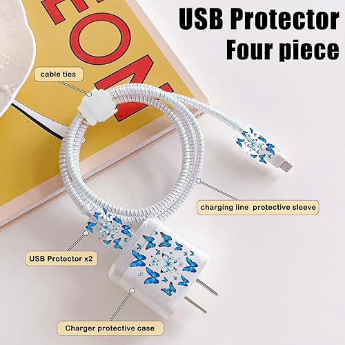 Miniatura 2 de Lindos protectores de cable para iPhone Funda de carga bonita elegante patrón de mariposas azules diseño único cable de datos cargador de línea de