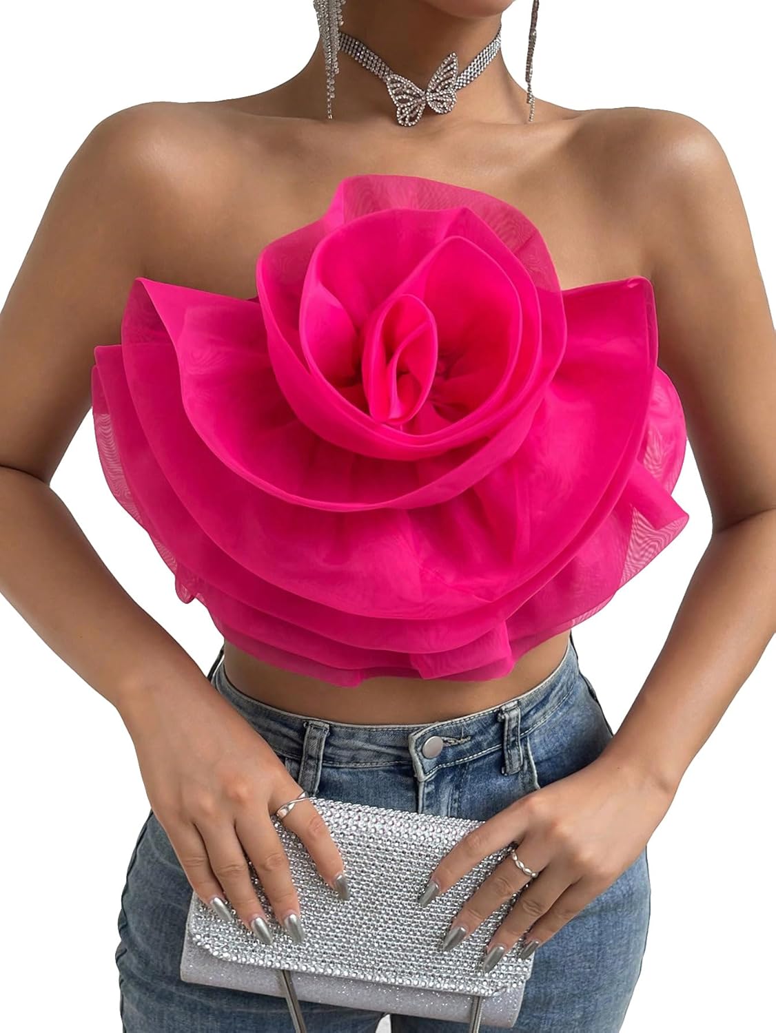 GORGLITTER Womens 3D Flower Crop Tube Top Strapless France Ubuy