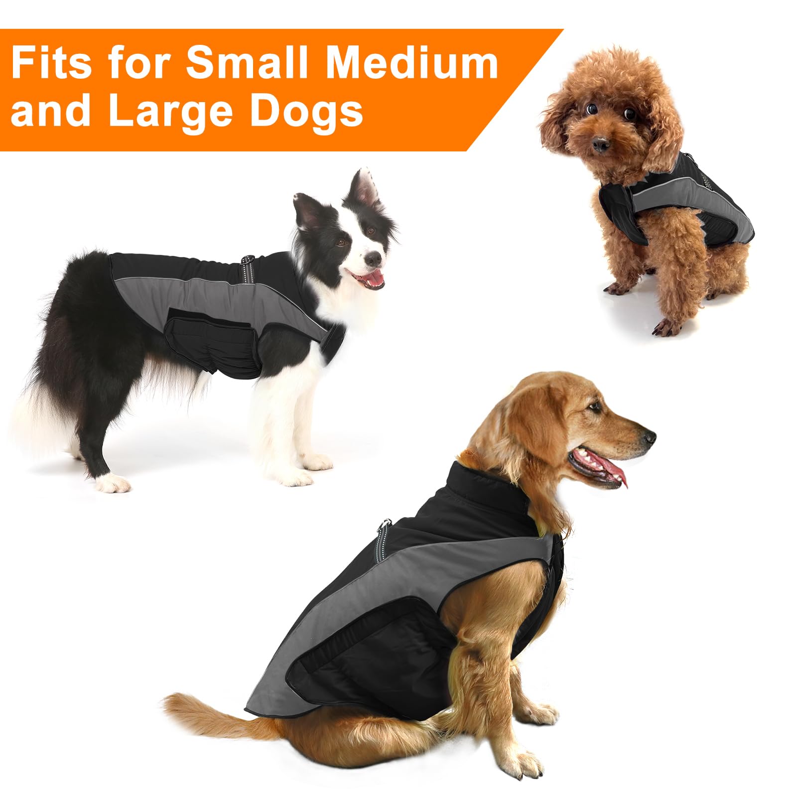 Dog Coat, Dog Jacket with Harness, Dogs Coats Waterproof, Reflective Winter Fleece Jackets, Fleece Lining Warm Vest - Image 4