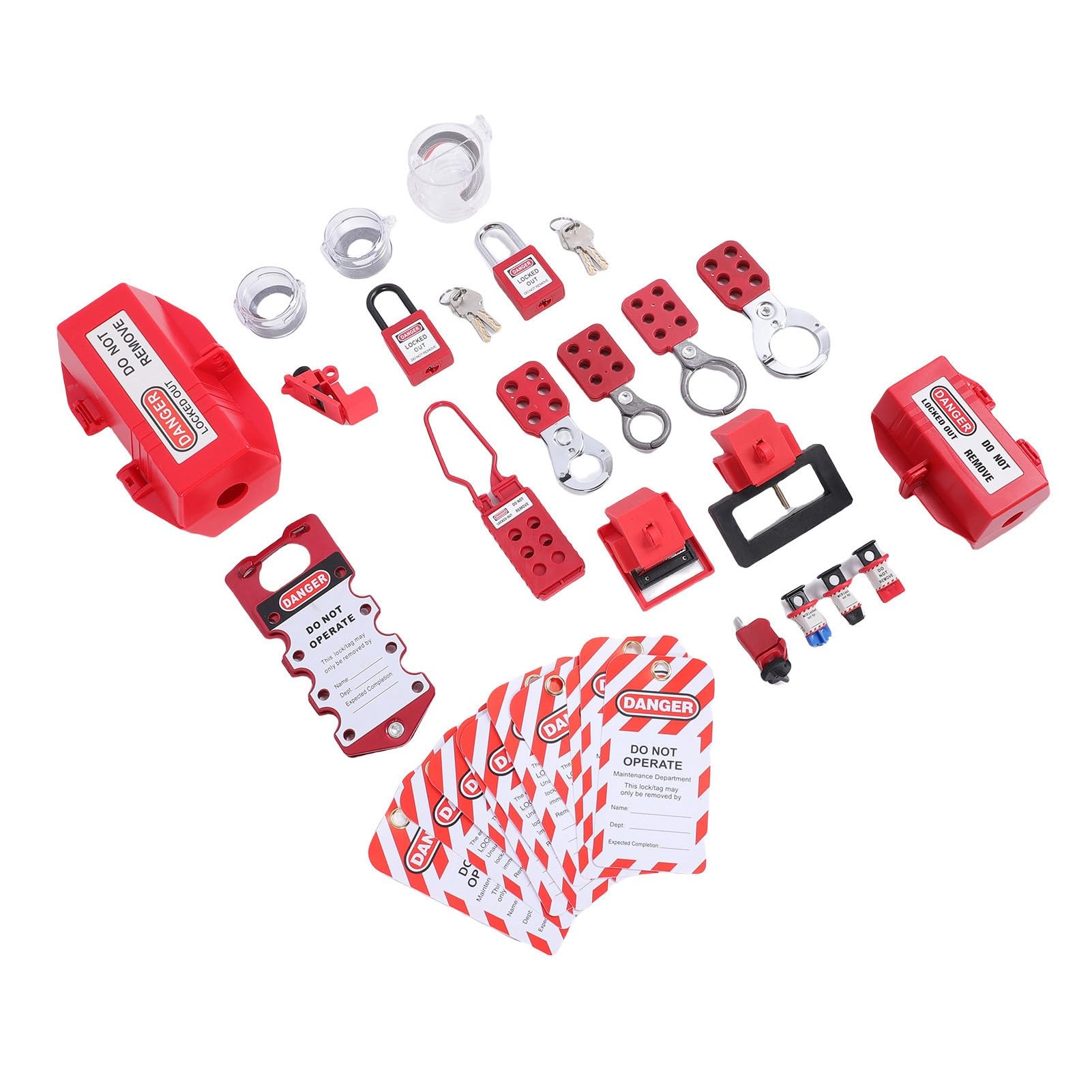 Dilwe Kit de Etiquetado de Bloqueo, Juego de 10 Candados LOTO con Cerraduras de Disyuntor y Cerrojos de Seguridad, Equipo de Seguridad Industrial Compatible con OSHA para Paneles Eléctricos y
