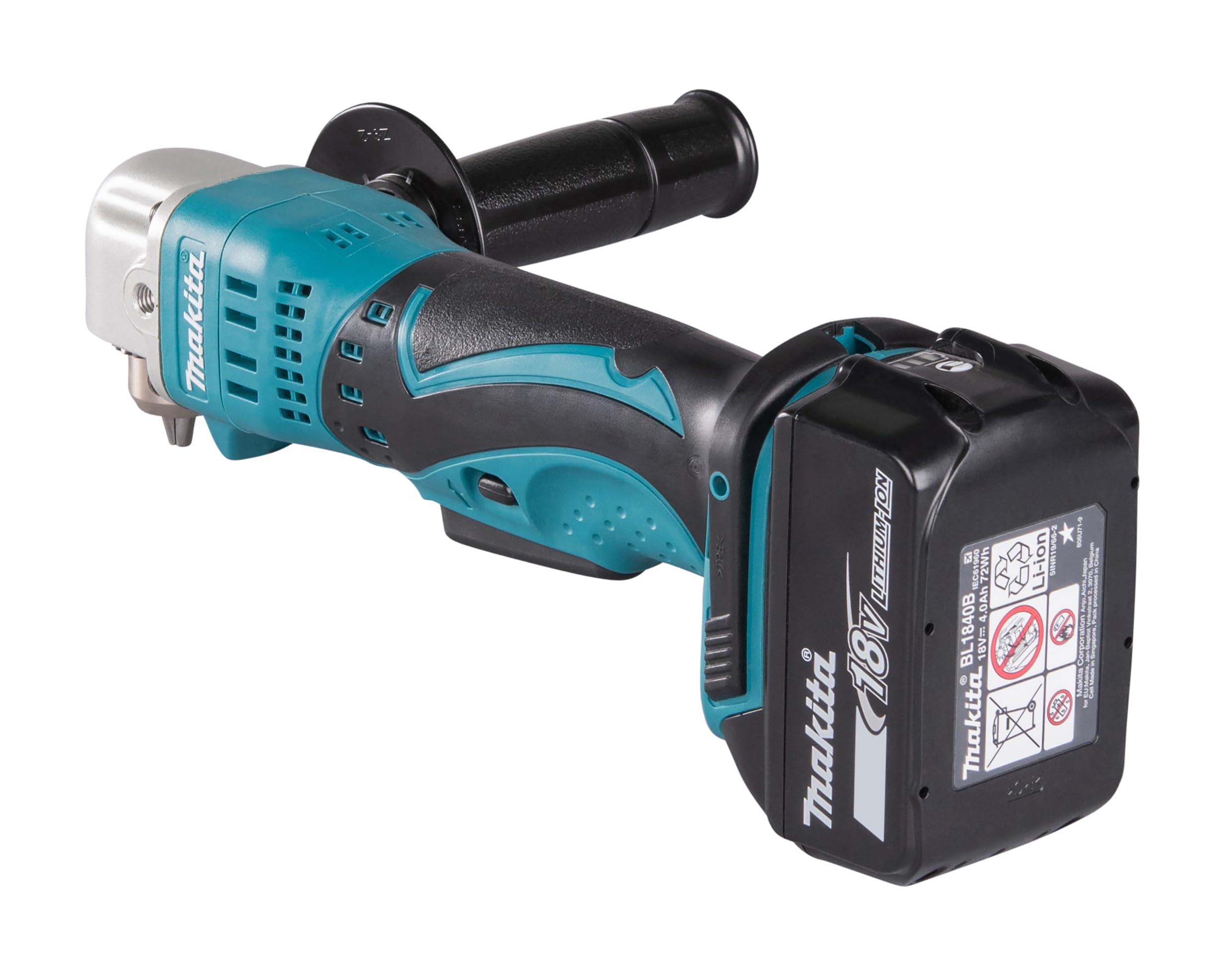Makita Perceuse visseuse d'angle 18 v li-ion 5 ah ø 10 mm à clé makita - 2 batteries, chargeur, coffret - dda350rtj