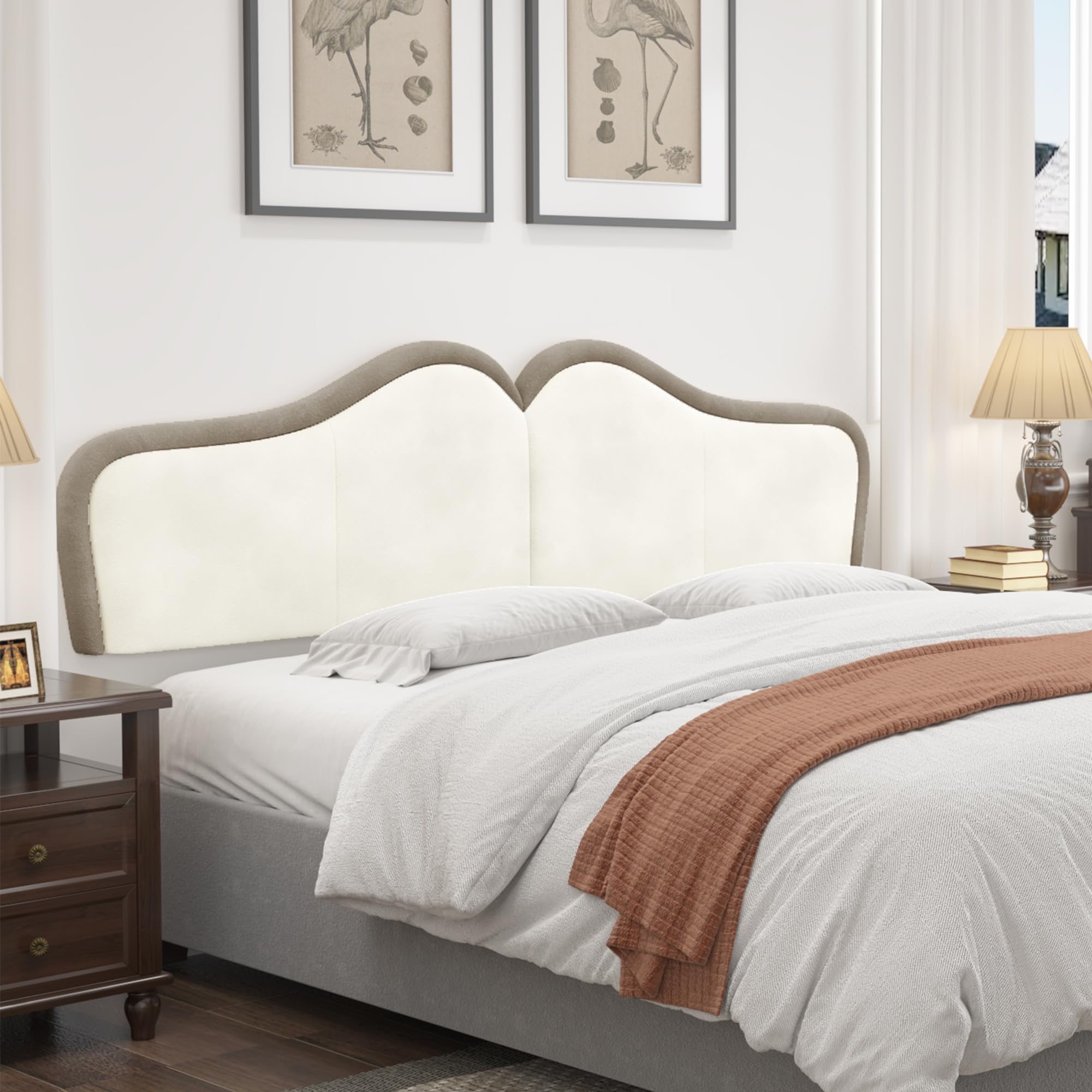 Photo 1 of BSHOMGI Headboards King Size headboard for Adjustable Bed Head Board Panels, Upholstered Velvet cabeceras de cama Vertical Channel Modern Wall Backboard for Bed (Beige+Coffee, King)