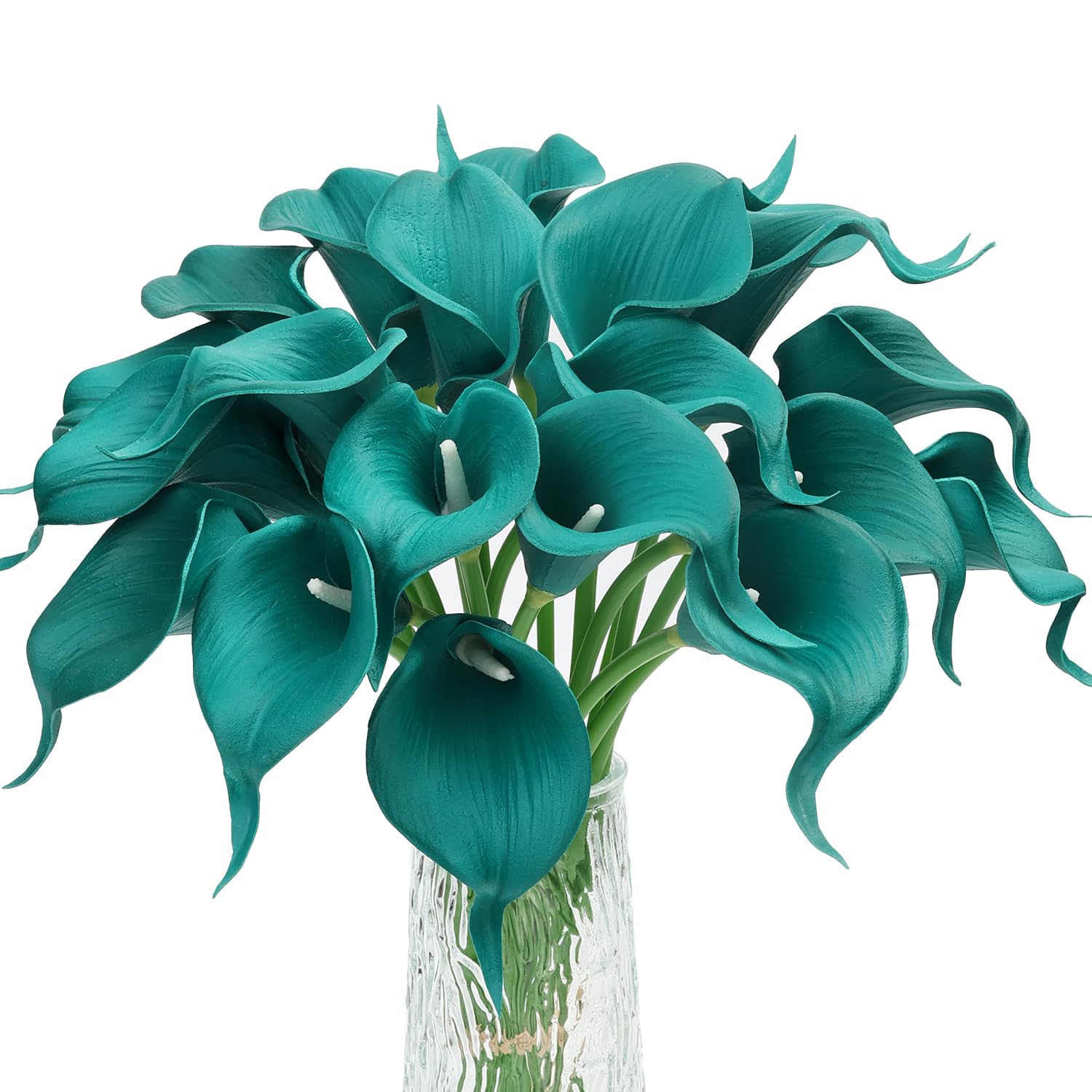 20pcs Artificial Calla Lily Bridal Wedding Bouquet PU Latex Real Touch Flowers for Home Kitchen & Wedding Decorations-Peacock Blue