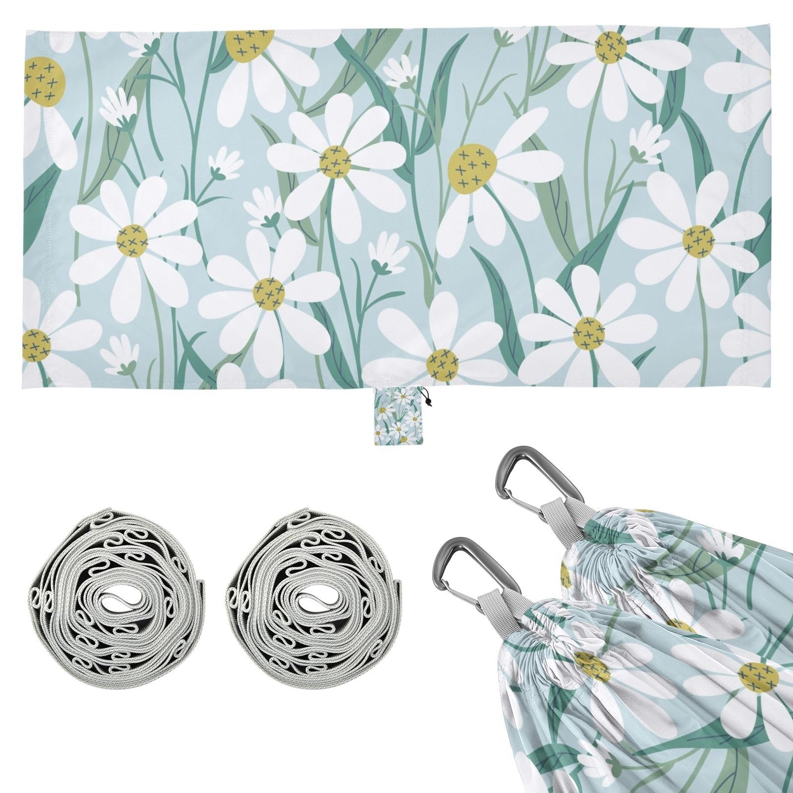 susiyo Portable Camping Hammock Cute Daisy Flowers Printed Lightweight Hammock Comfortable Travel Swing with Tree Straps for Camping Hiking Backpacking Travel or Beach - Up to 330lbs