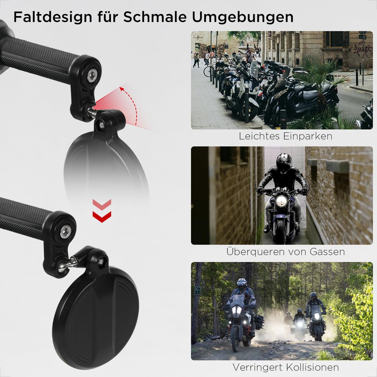 Evermotor Lusterko na kierownicę z certyfikatem E, obracane o 360°, ze stopu aluminium, okrągłe lusterko motocyklowe, 7/8" 22 mm, kompatybilne ze skuterem, skuterem, skuterem (2 sztuki)