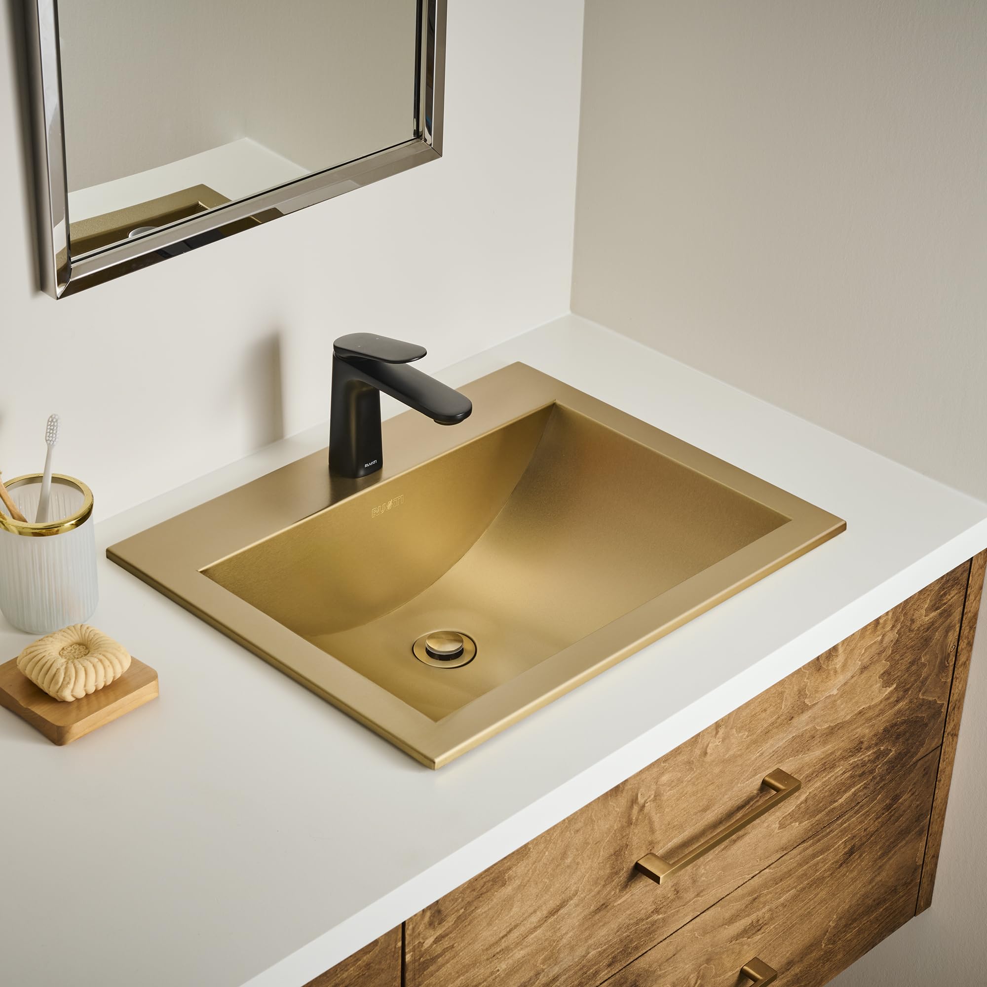 Ruvati 21 x 17 inch Brushed Gold Drop-in Topmount Bathroom Sink